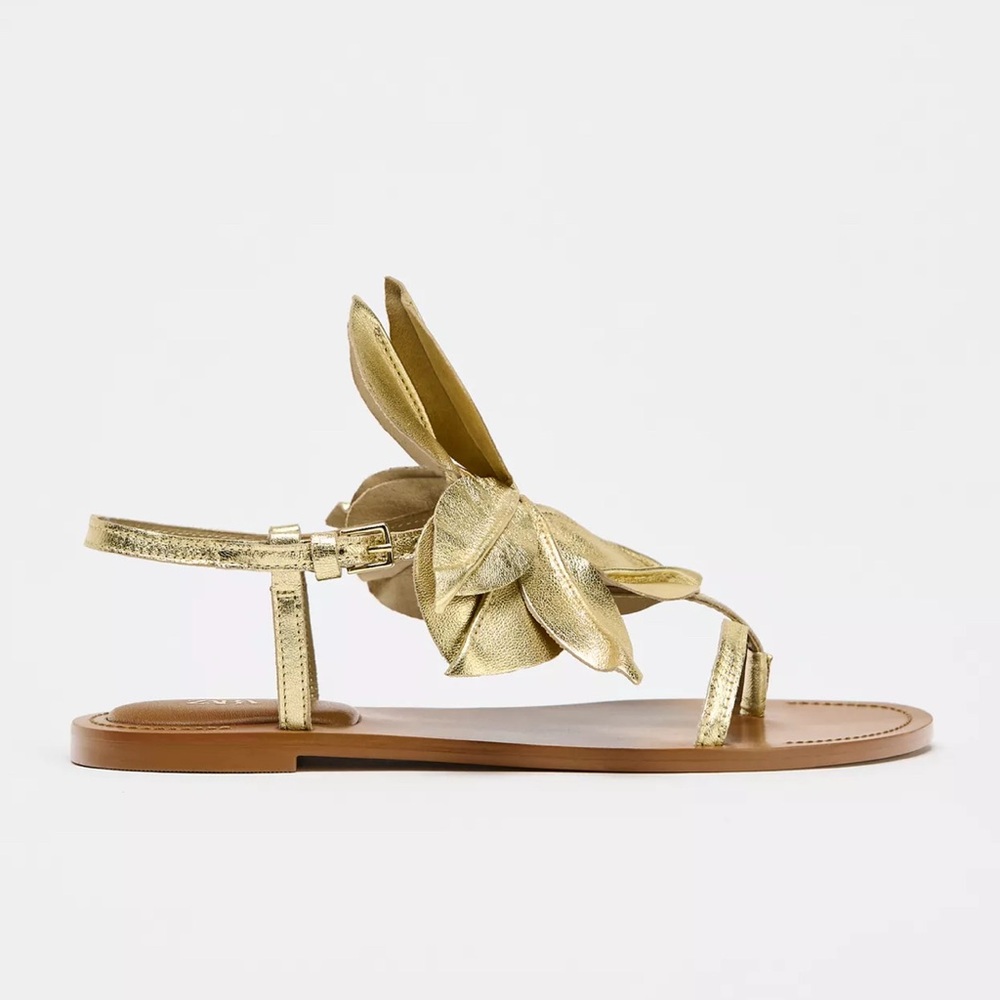 Zara Metallic Gold Women's Sandals BLOGGERES FAVORITE - Picture 6 of 10
